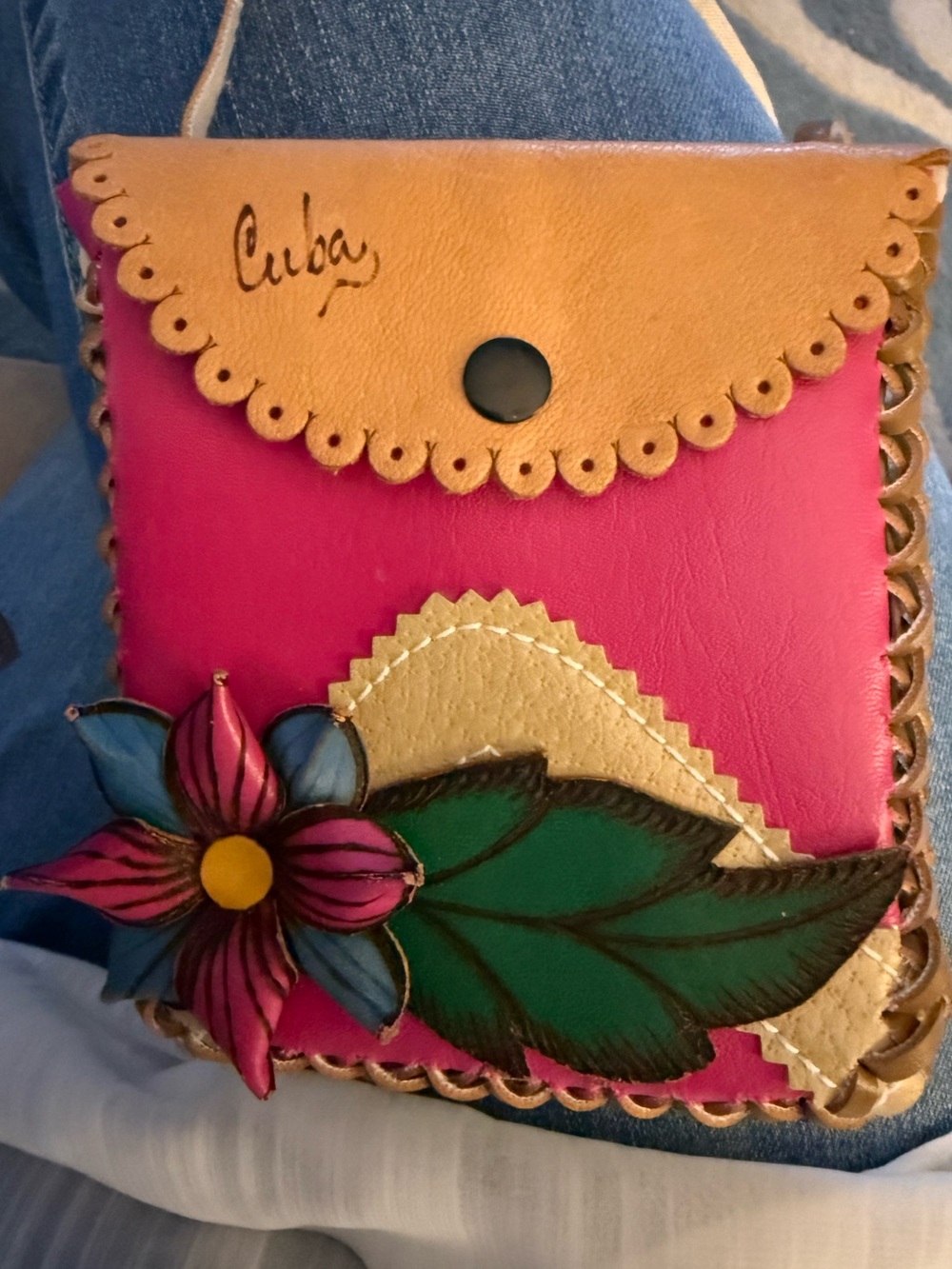 Handcrafted Pink Floral Crossbody pouch